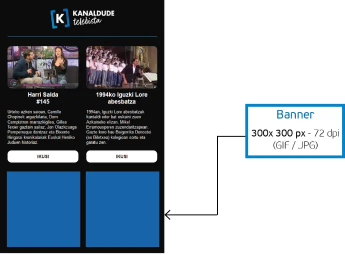 Oferta de publicidad de banner en la newsletter de Kanaldude