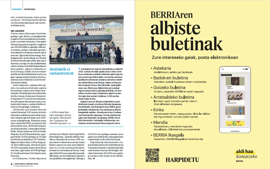 Encart 6x8 dans hebdo Ipar Euskal Herriko Hitza