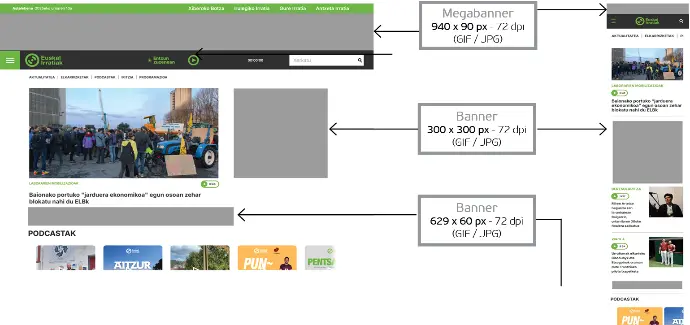 Offre de publicité banners sur site web Euskal Irratiak